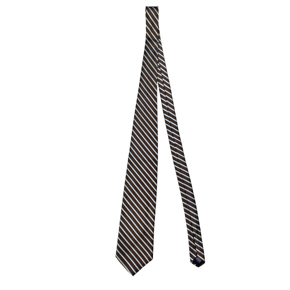 Brooks Brothers Makers Necktie 100% Silk Brown Blue Stripe Career Party Guest - Picture 2 of 7